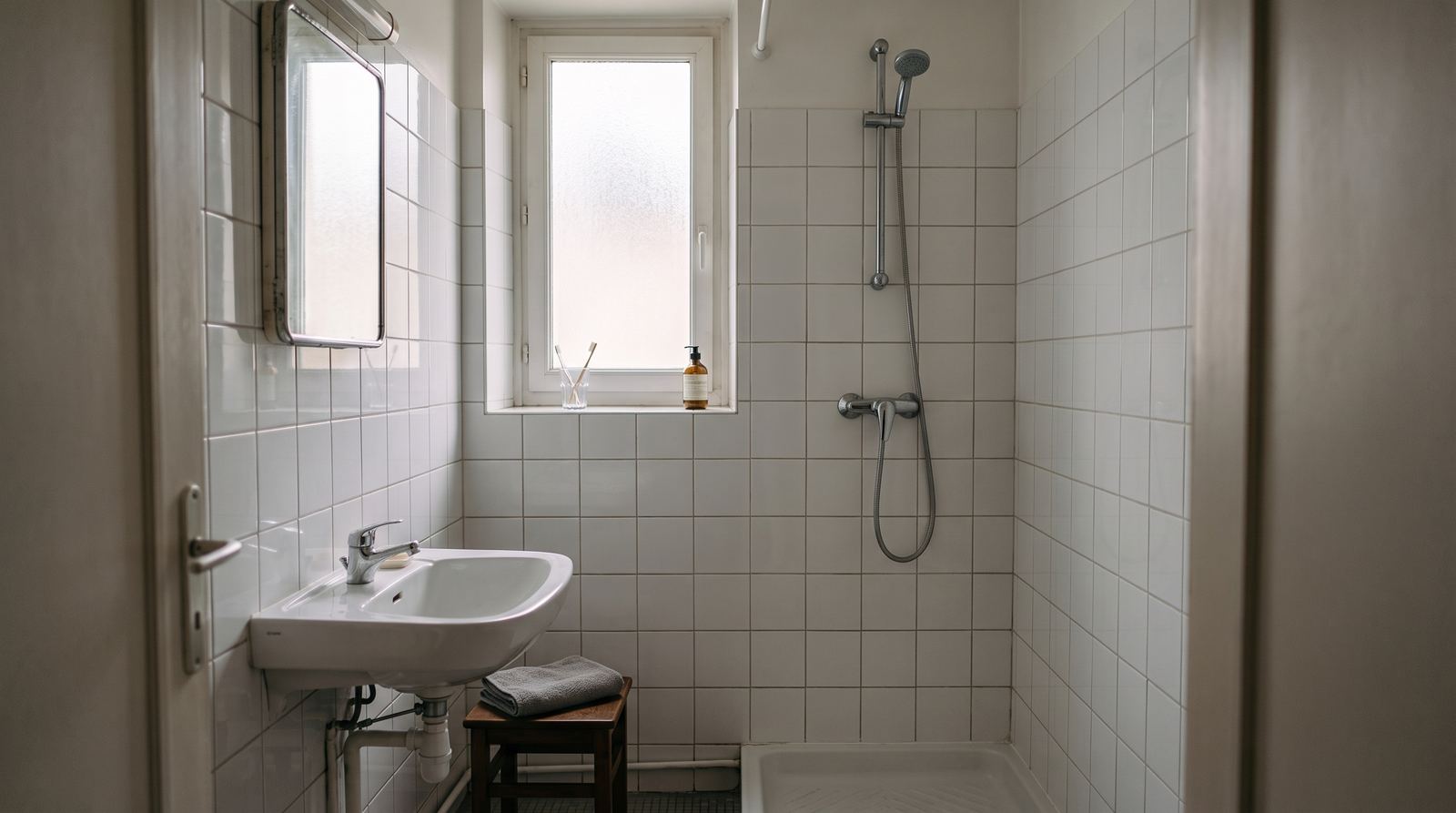 Airbnb / location courte — salle d’eau, état réel, sans retouche de surface (exemple MOTIONEST)