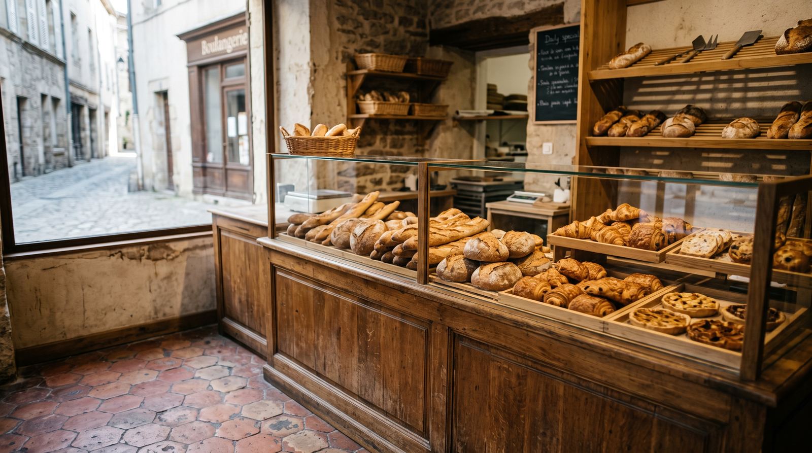Boulangerie-pâtisserie — vitrine, produits du jour (exemple MOTIONEST)