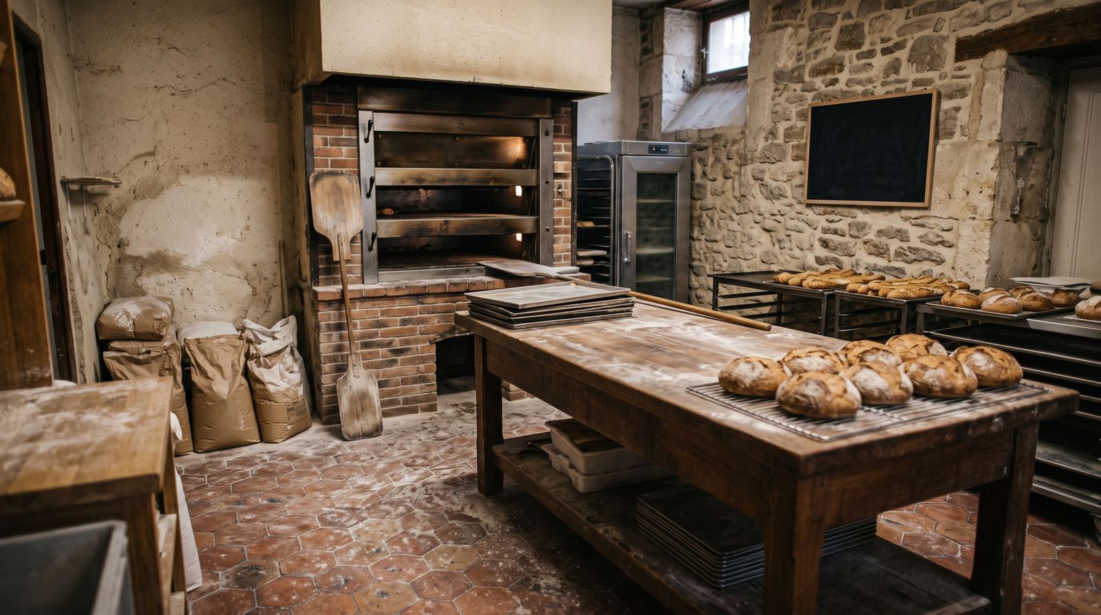 Boulangerie-pâtisserie — fournil, four et plan de travail (exemple MOTIONEST)