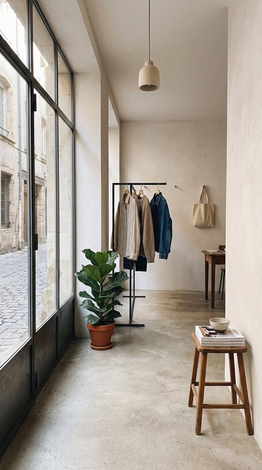 Boutique de vêtements — variante Concept-store, cadrage vertical 9:16 (exemple MOTIONEST)