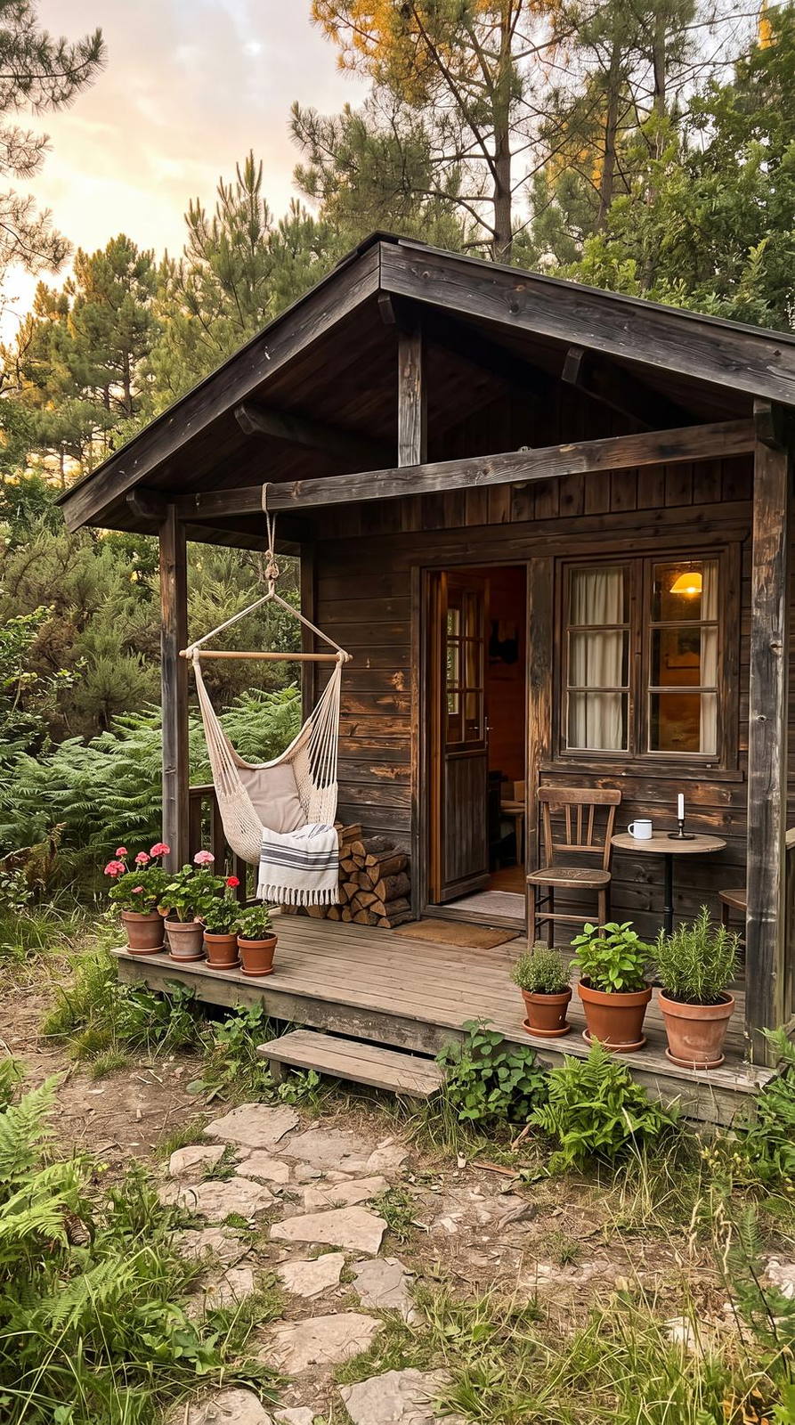 Bungalow & camping — variante Cabane en bois, cadrage vertical 9:16 (exemple MOTIONEST)