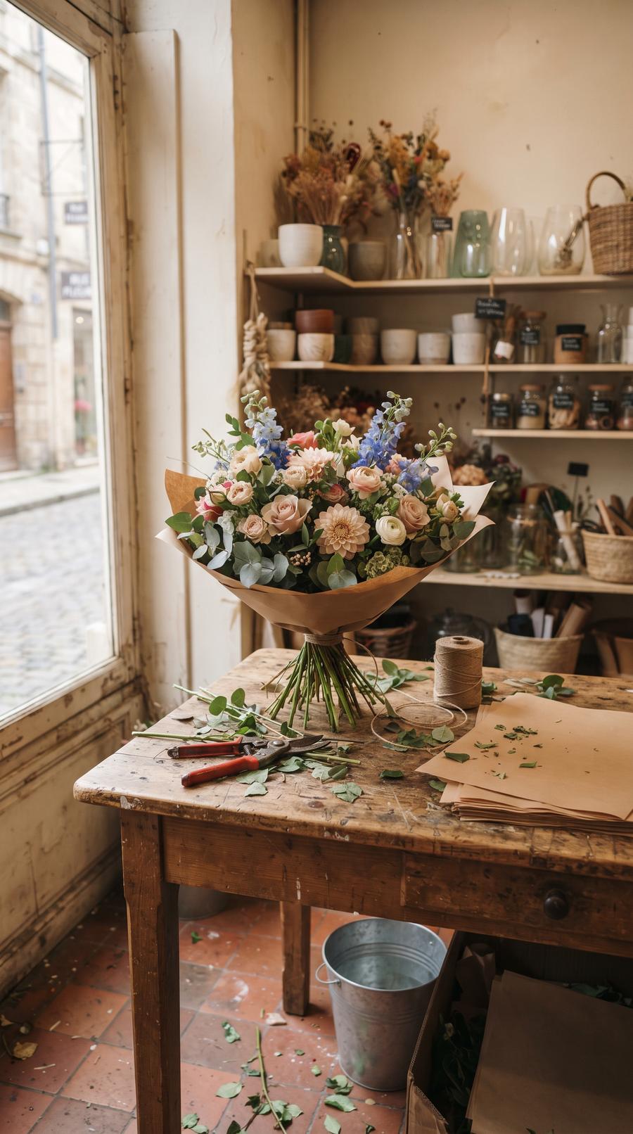 Fleuriste — variante Atelier bouquets, cadrage vertical 9:16 (exemple MOTIONEST)
