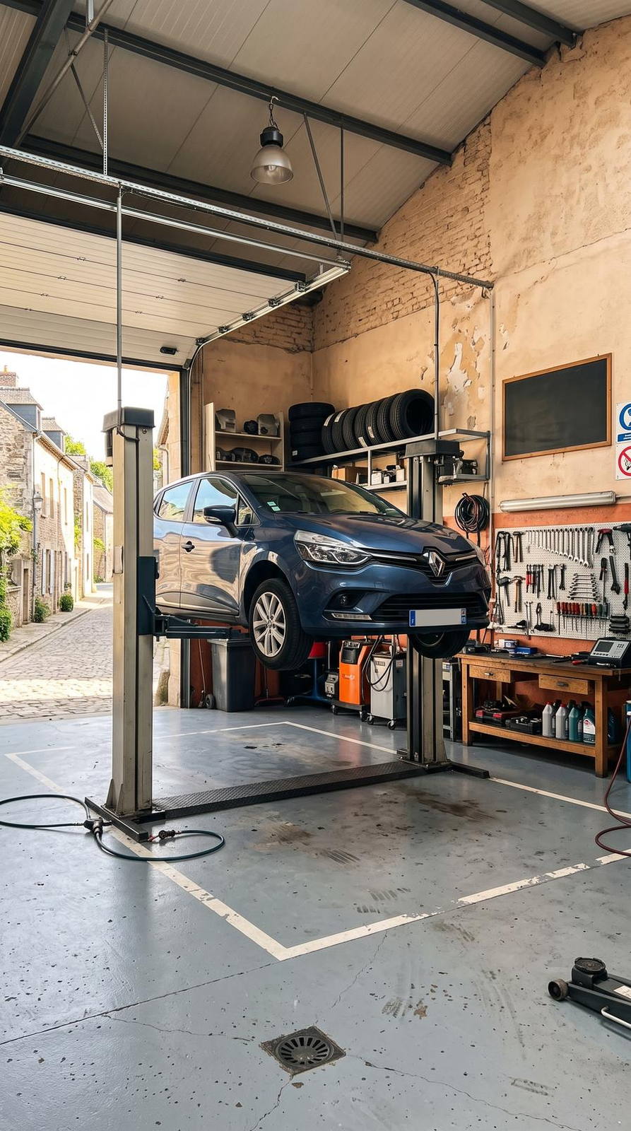 Garage automobile — variante Garage de quartier, cadrage vertical 9:16 (exemple MOTIONEST)