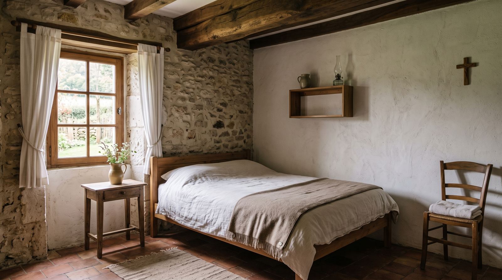 Location saisonnière — chambre, couchage réel du même lieu (exemple MOTIONEST)