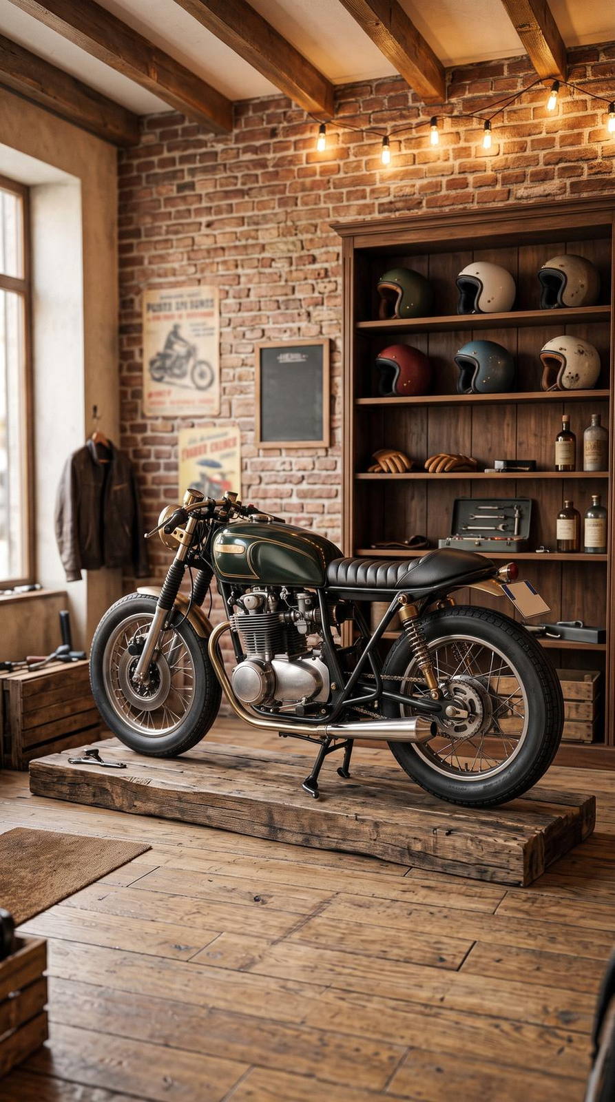 Magasin de motos — variante Café racer, cadrage vertical 9:16 (exemple MOTIONEST)