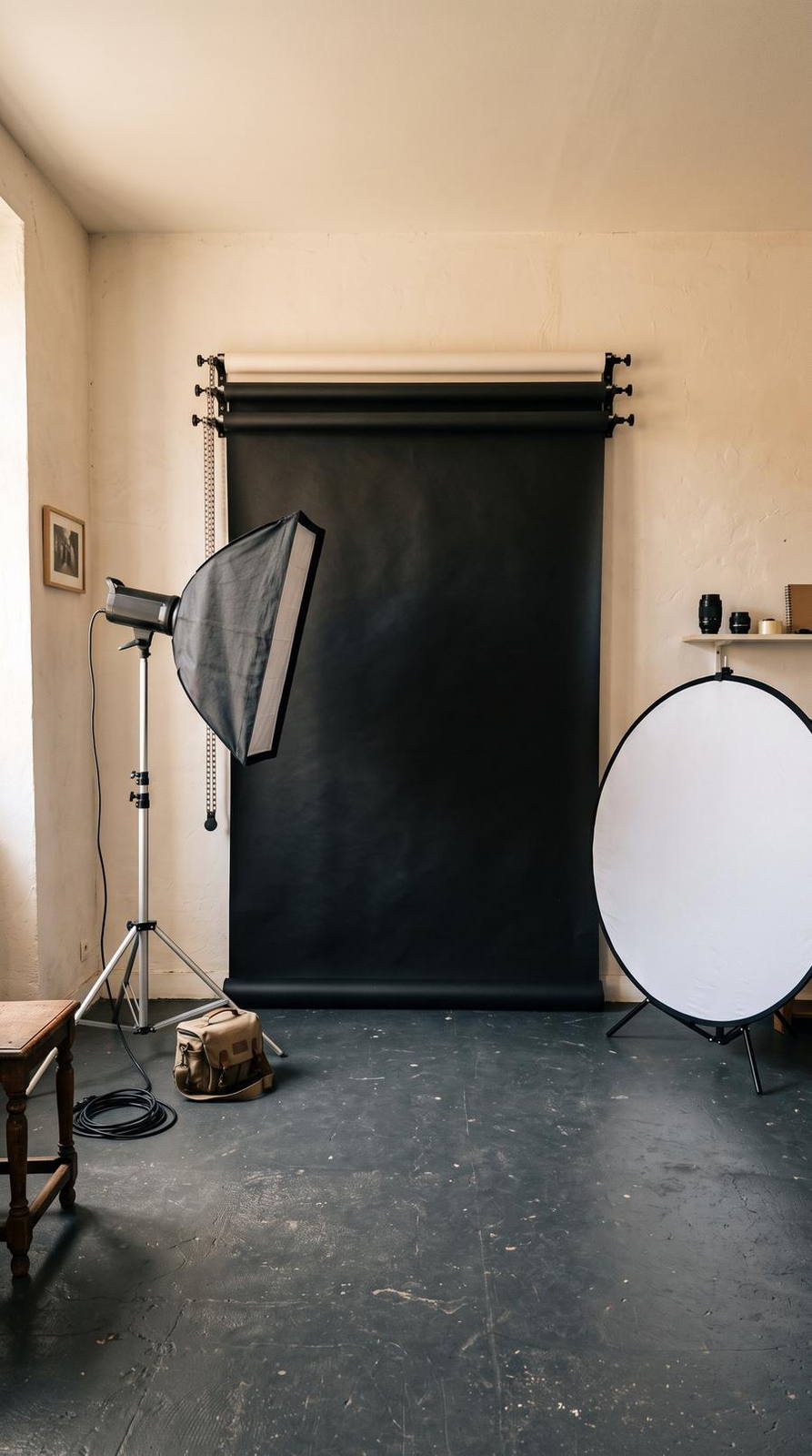 Photographe indépendant — variante Studio fond noir, cadrage vertical 9:16 (exemple MOTIONEST)