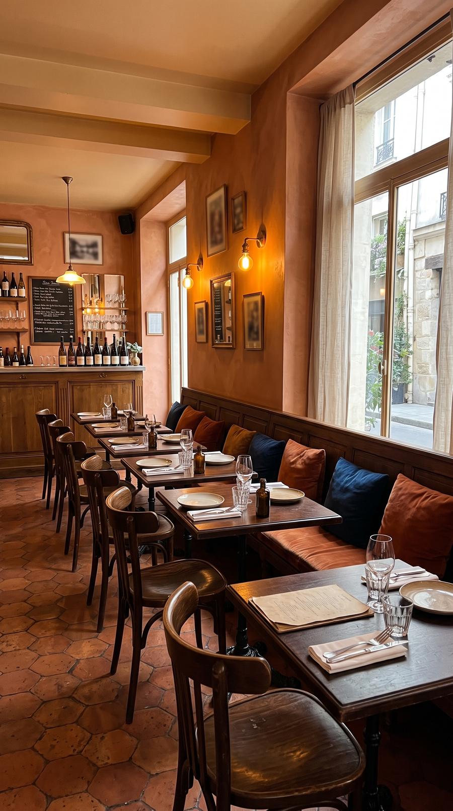 Restaurant branché — variante Néo-bistrot, cadrage vertical 9:16 (exemple MOTIONEST)