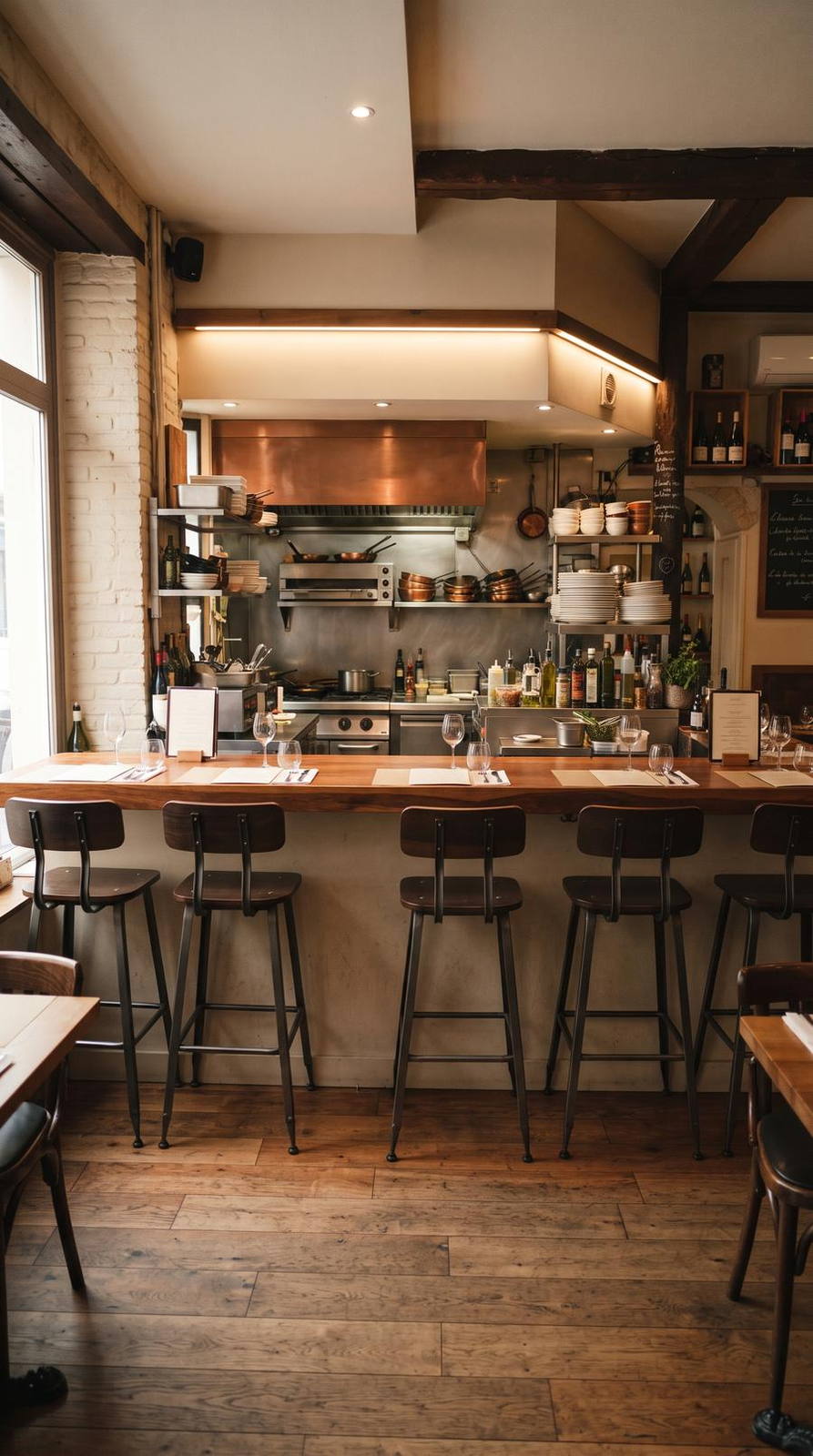 Restaurant branché — variante Comptoir du chef, cadrage vertical 9:16 (exemple MOTIONEST)