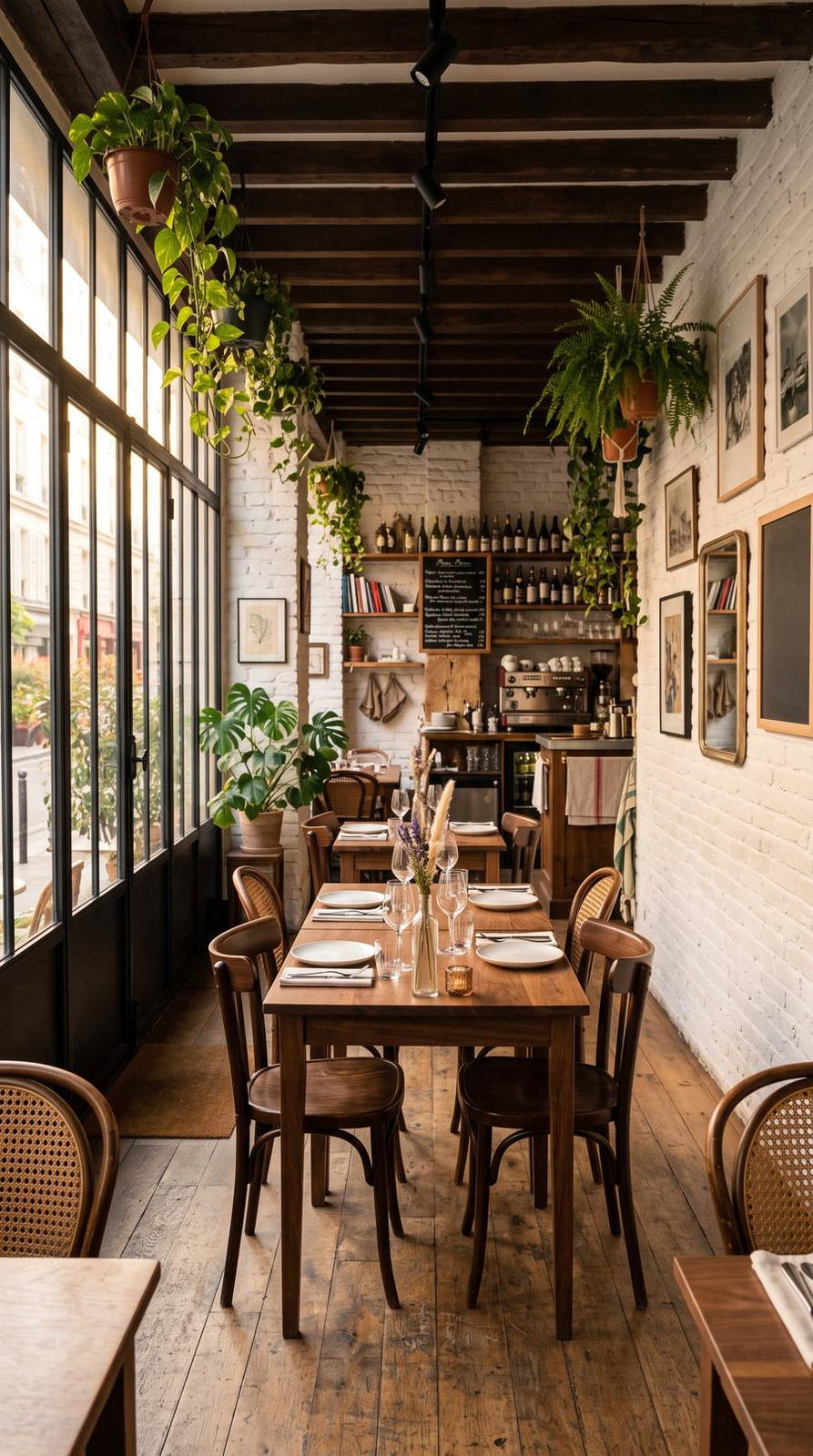 Restaurant branché — variante Salle atelier, cadrage vertical 9:16 (exemple MOTIONEST)