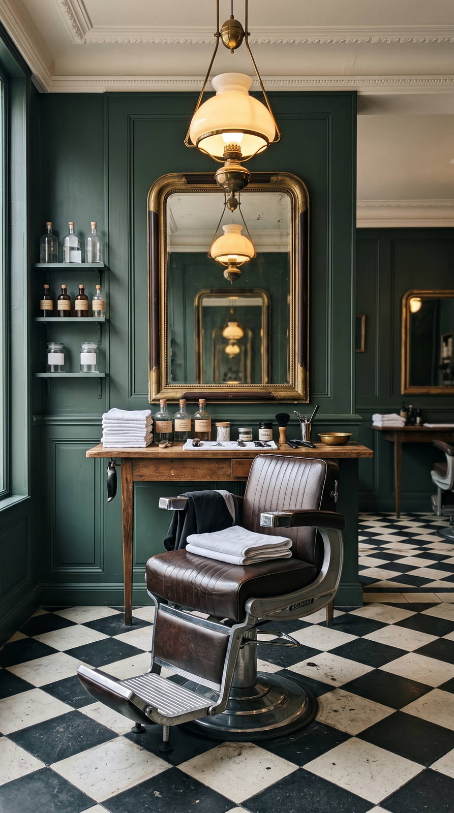 Salon de coiffure — variante Barbier vintage, cadrage vertical 9:16 (exemple MOTIONEST)