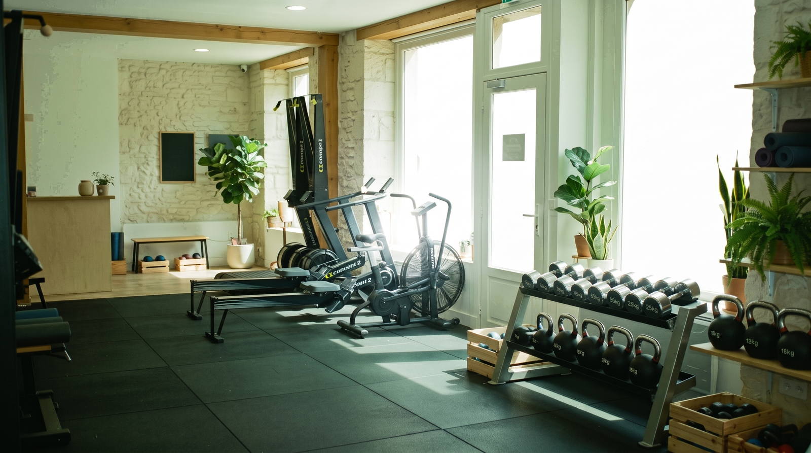 Studio fitness — Avant : Photo téléphone (Comme vos clichés, avant le moteur)